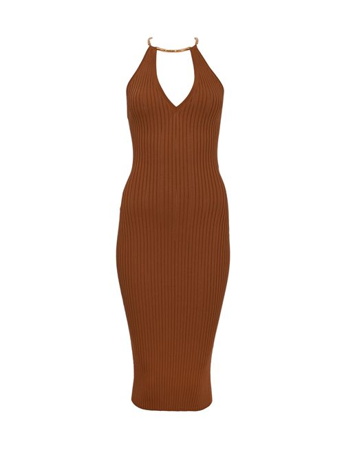 Abito in maglia di viscosa à jour con dettaglio gioiello Cuoio Elisabetta Franchi | AM16S61E2600